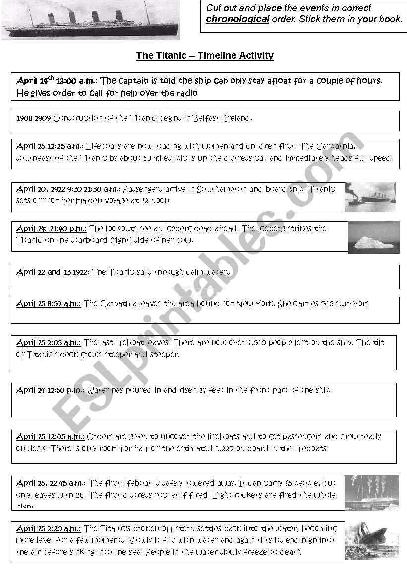 Titanic Timeline Esl Worksheet By Lecubitt