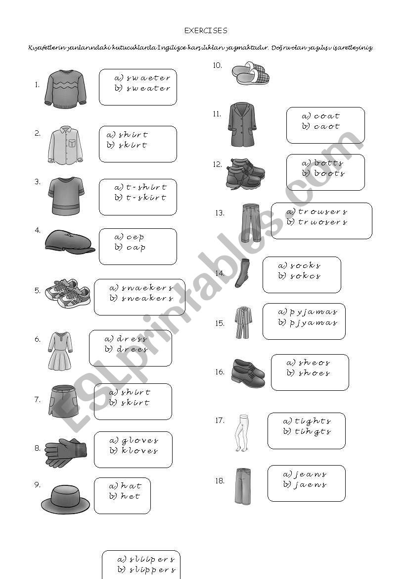 clothes worksheet