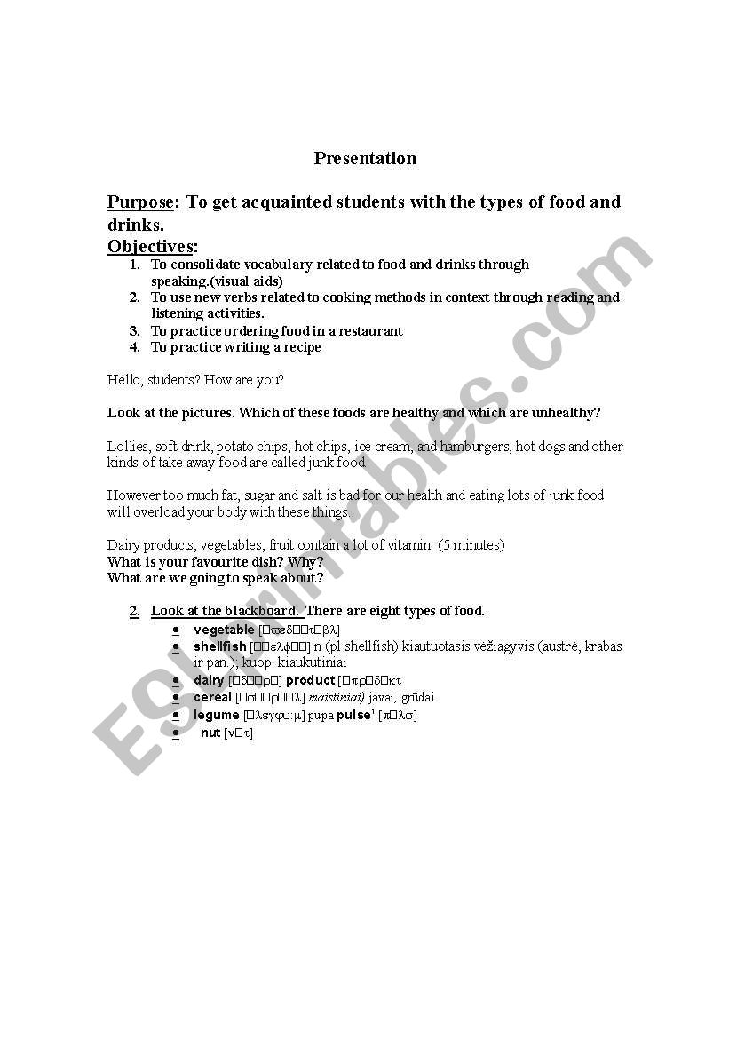 food and drinks worksheet