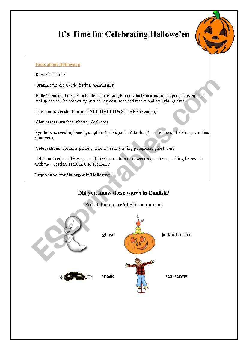 Halloween for kids worksheet