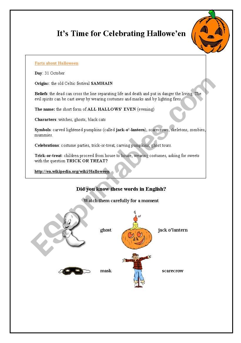 Halloween for kids worksheet