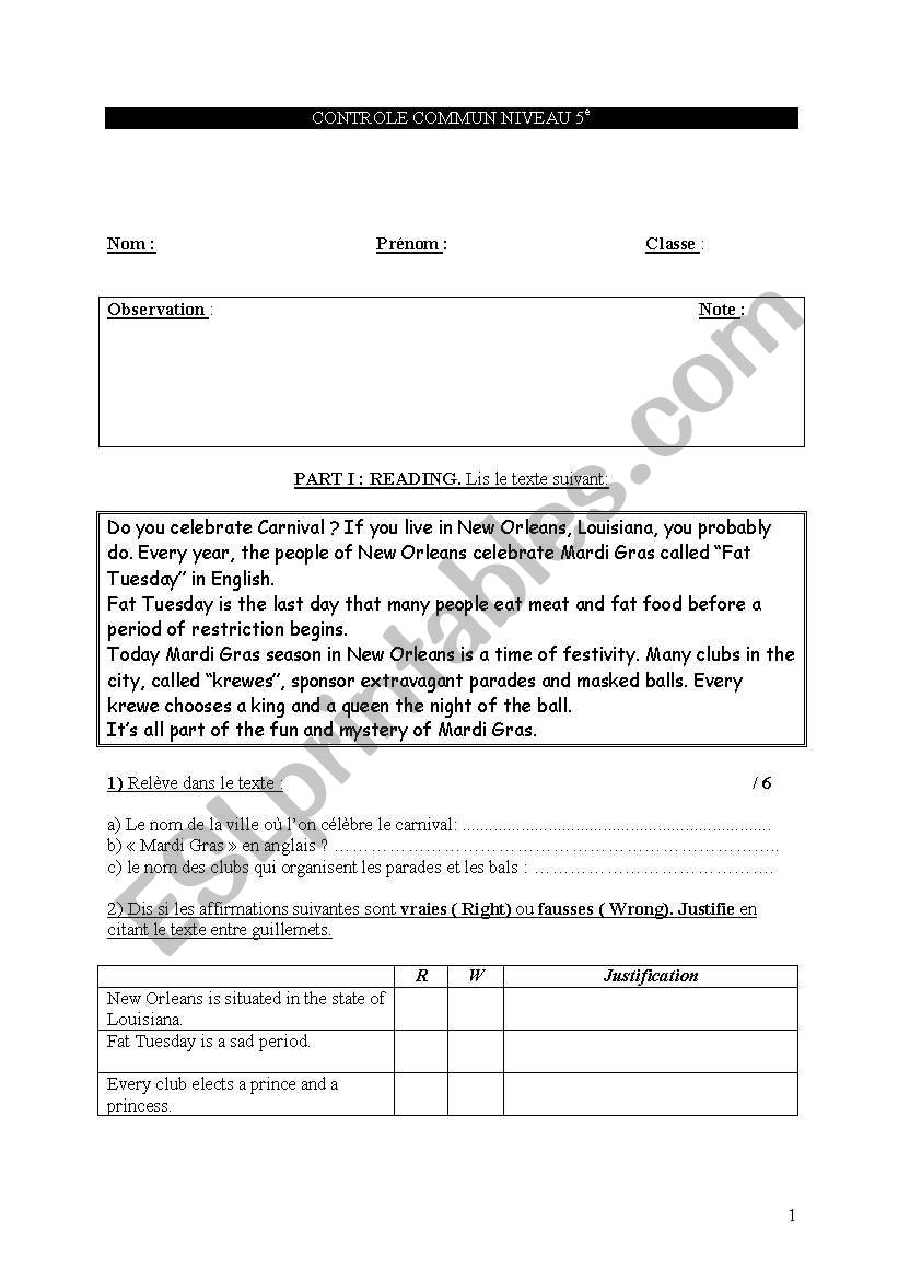 TEST Year 8 worksheet