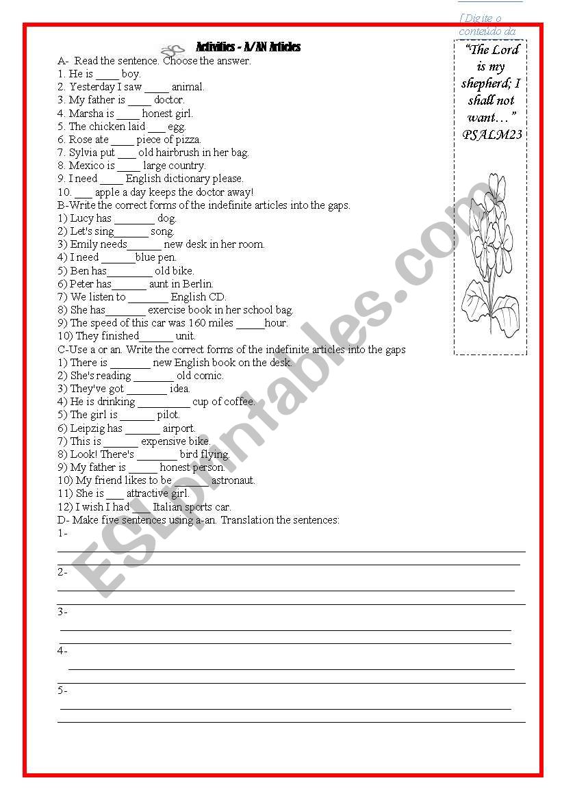 Articles A-An worksheet