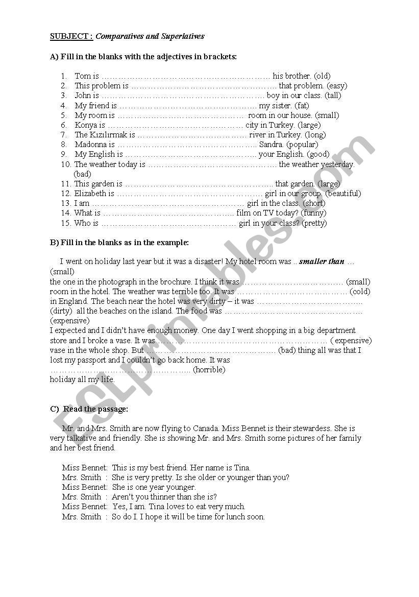 comparisons worksheet