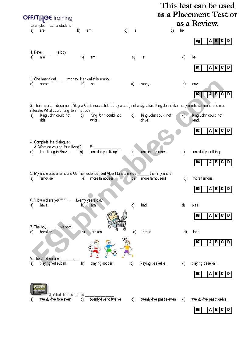 30-question Test worksheet