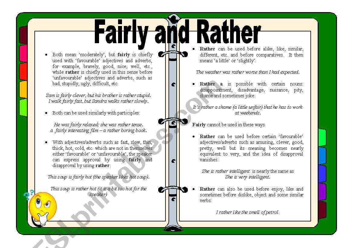 Fairly and Rather - Guide worksheet