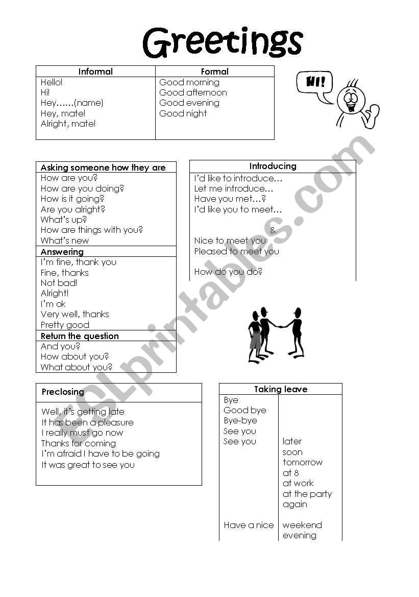 GREETINGS worksheet