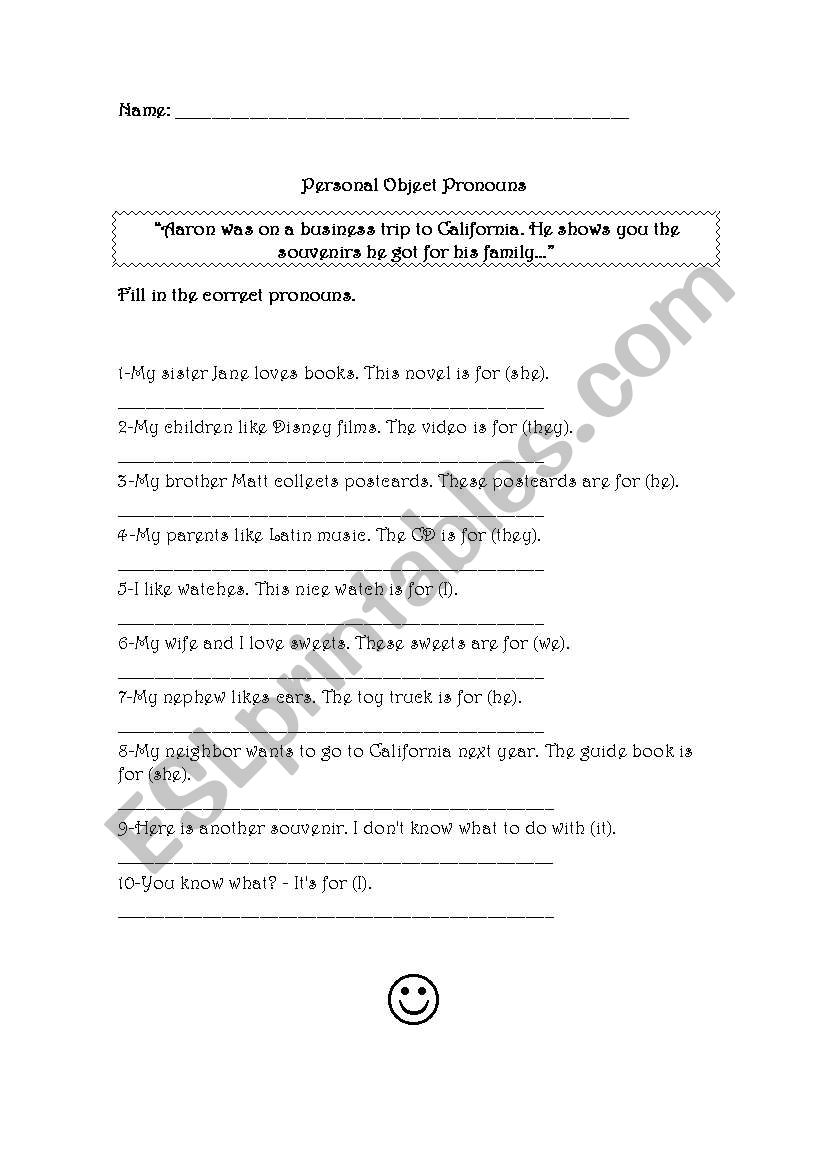 Personal Object Pronouns  worksheet