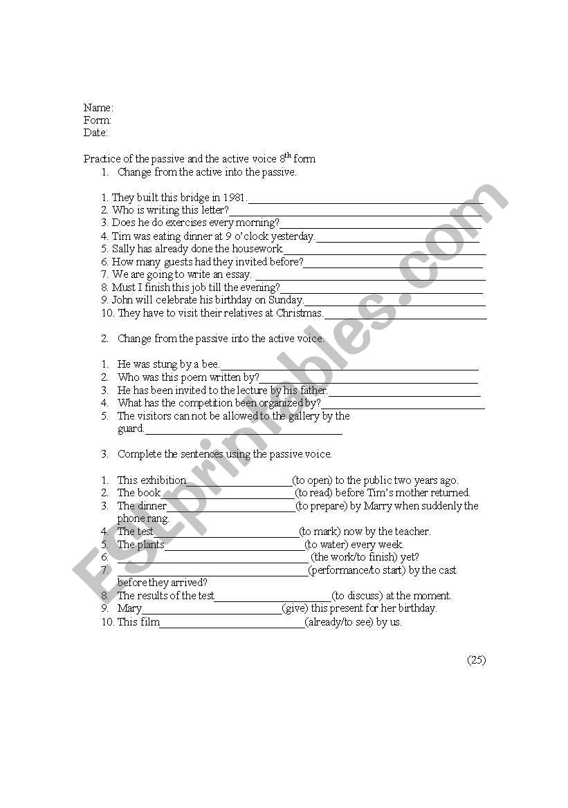 Passive and active voice worksheet