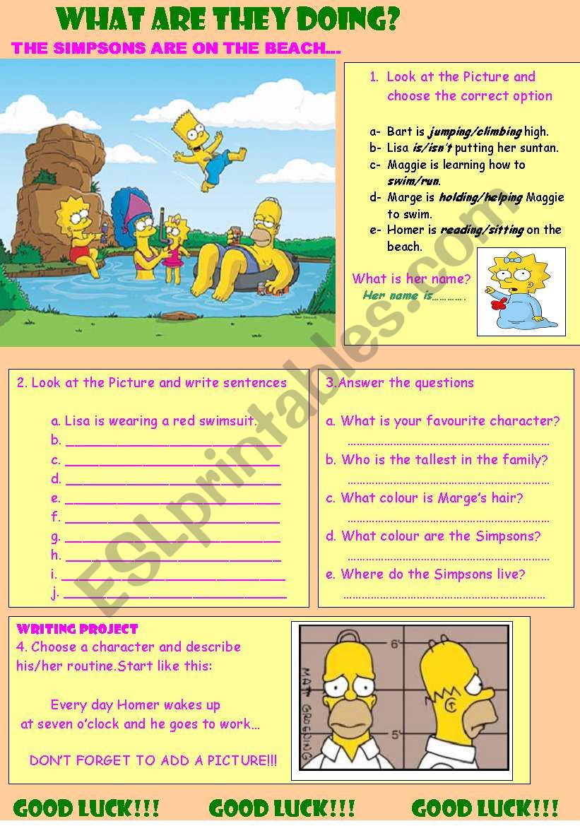 The Simpsons+Present Continuous+Activities+Writing Project!!