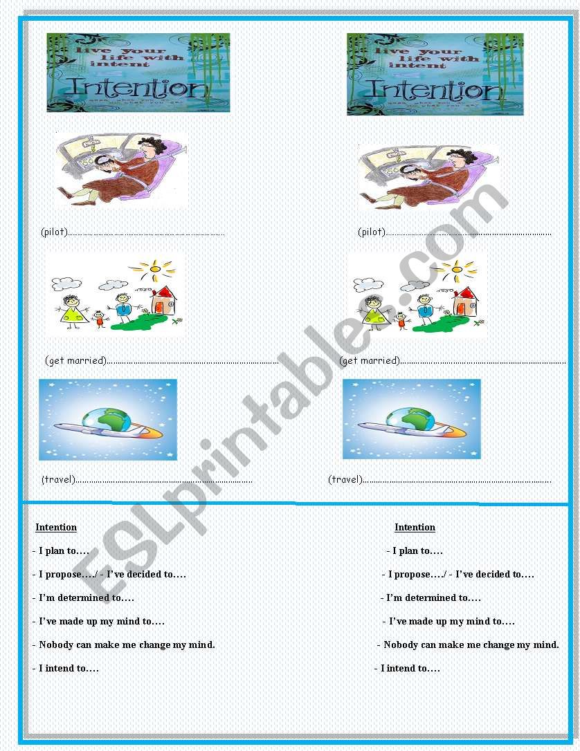 Intentions worksheet