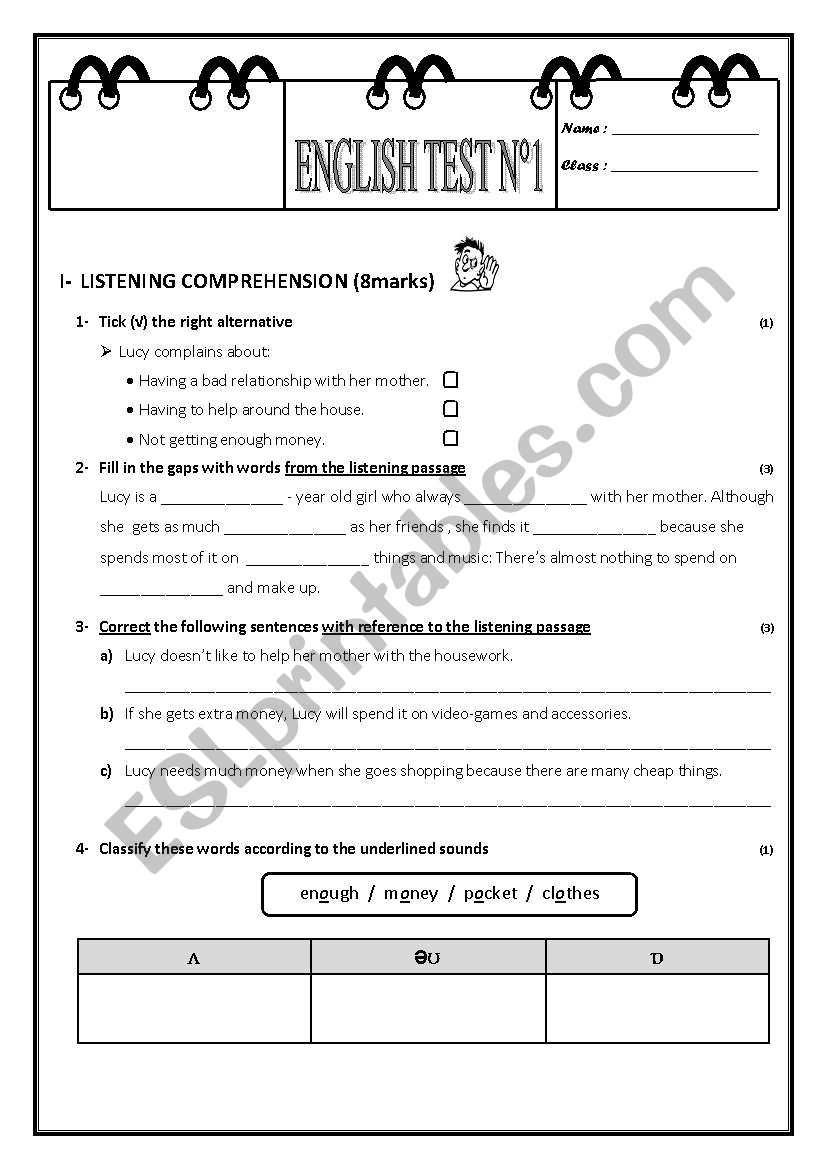 mid term test 1 (9th form) worksheet