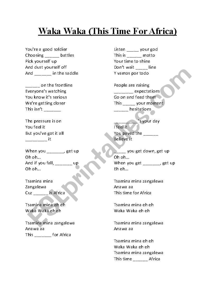 Waka Waka worksheet