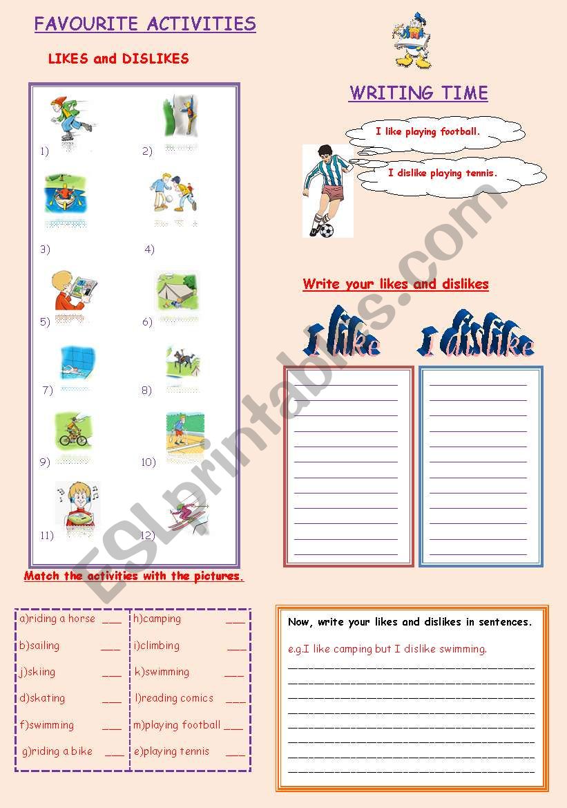 FAVOURITE ACTIVITIES worksheet