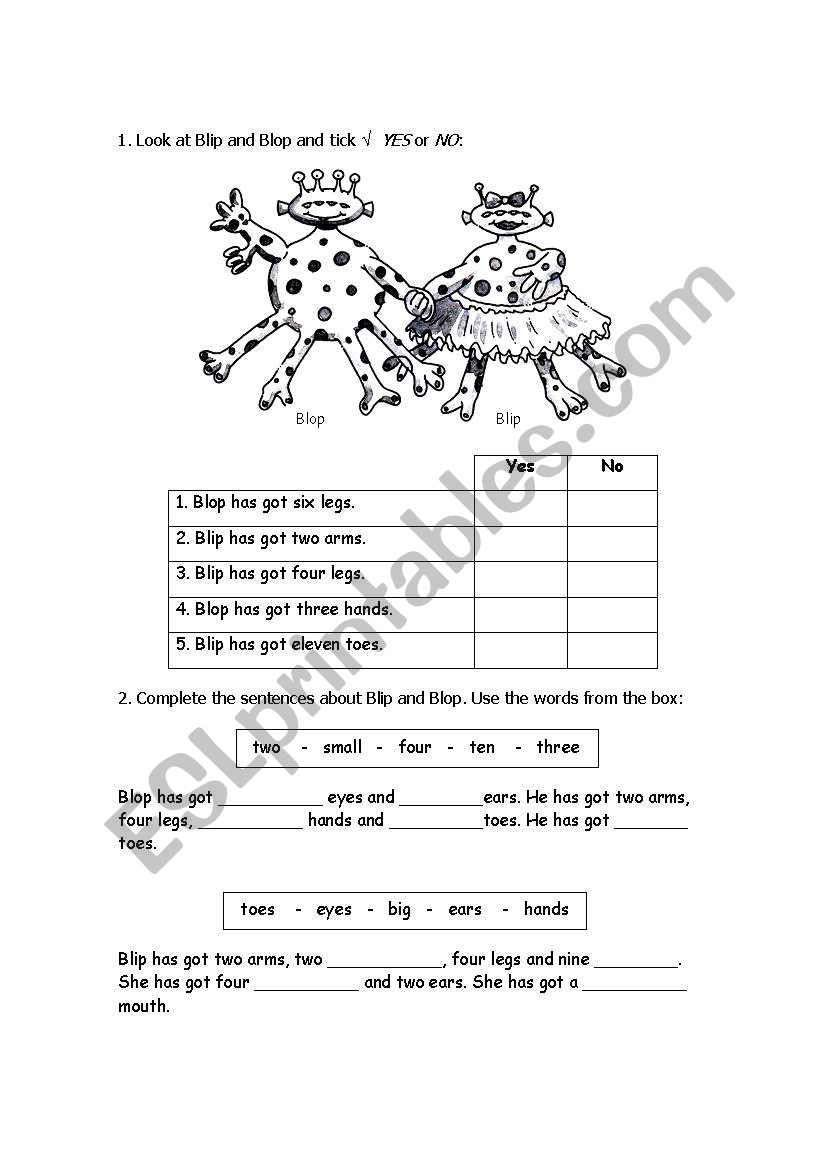 Blip and Blop worksheet