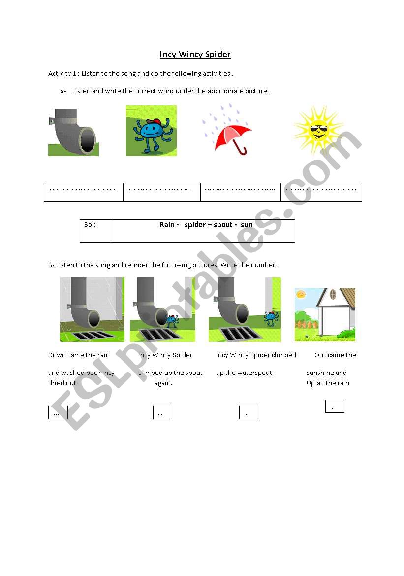 Incy Wincy Spider worksheet