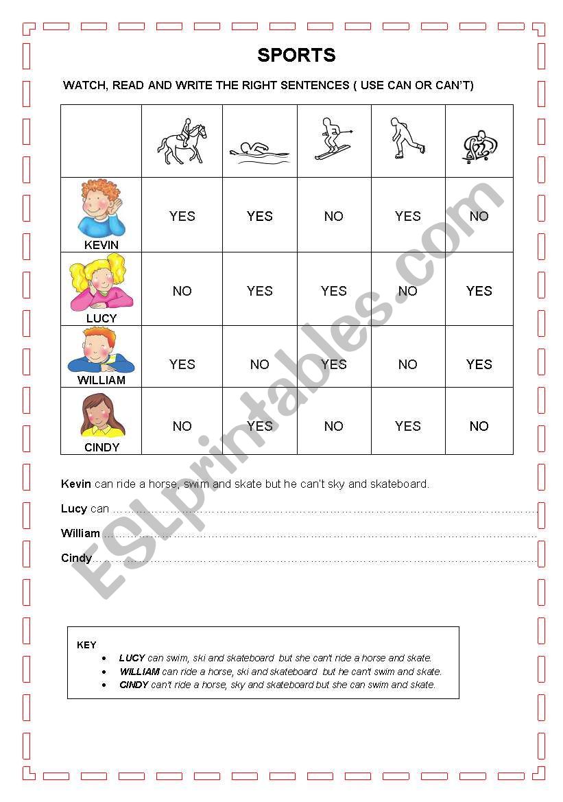 SPORTS worksheet