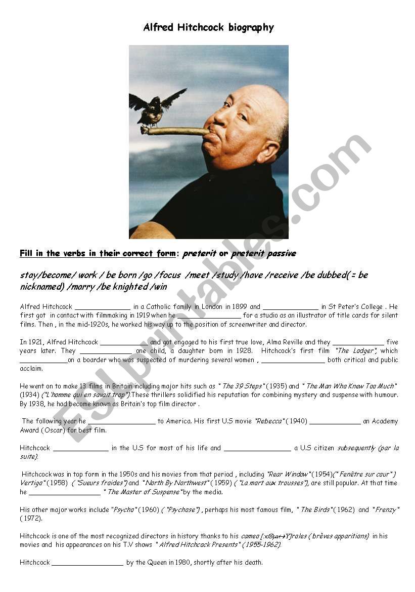 Alfred Hitchcock biography worksheet