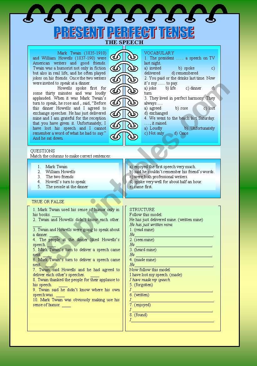 PRESENT PERFECT TENSE - READING AND INTERPRETATION + KEY