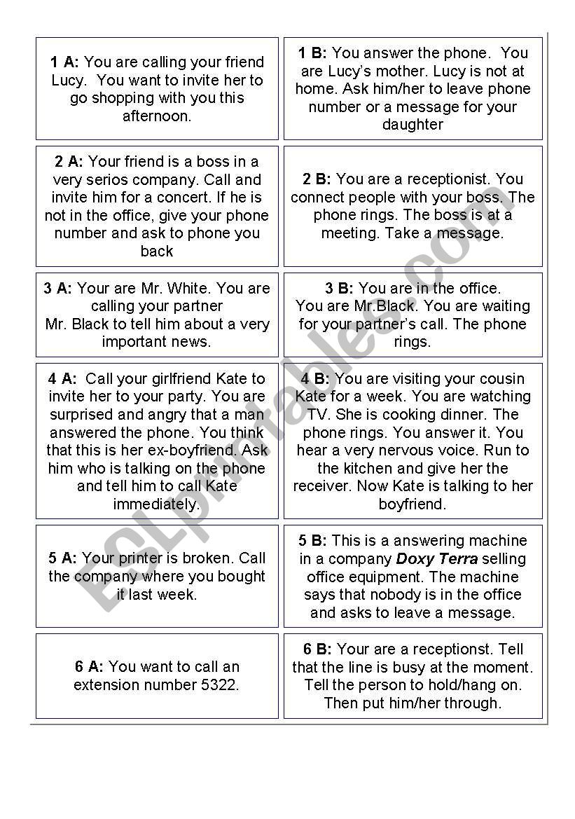 telephone talks worksheet