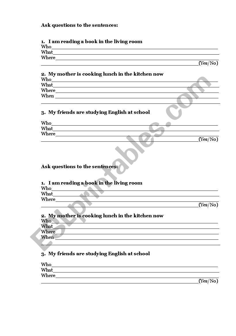 present continuous worksheet