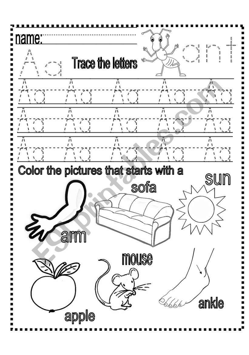 Tracing letter a worksheet