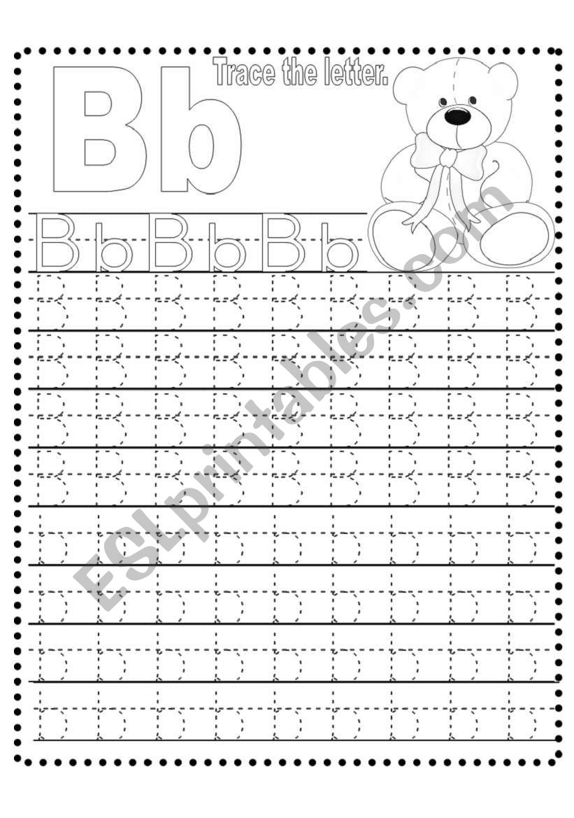 tracing letter b esl worksheet by lizsantiago