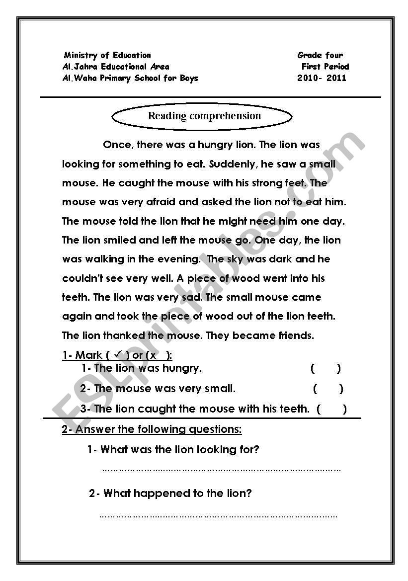 comprehension worksheet