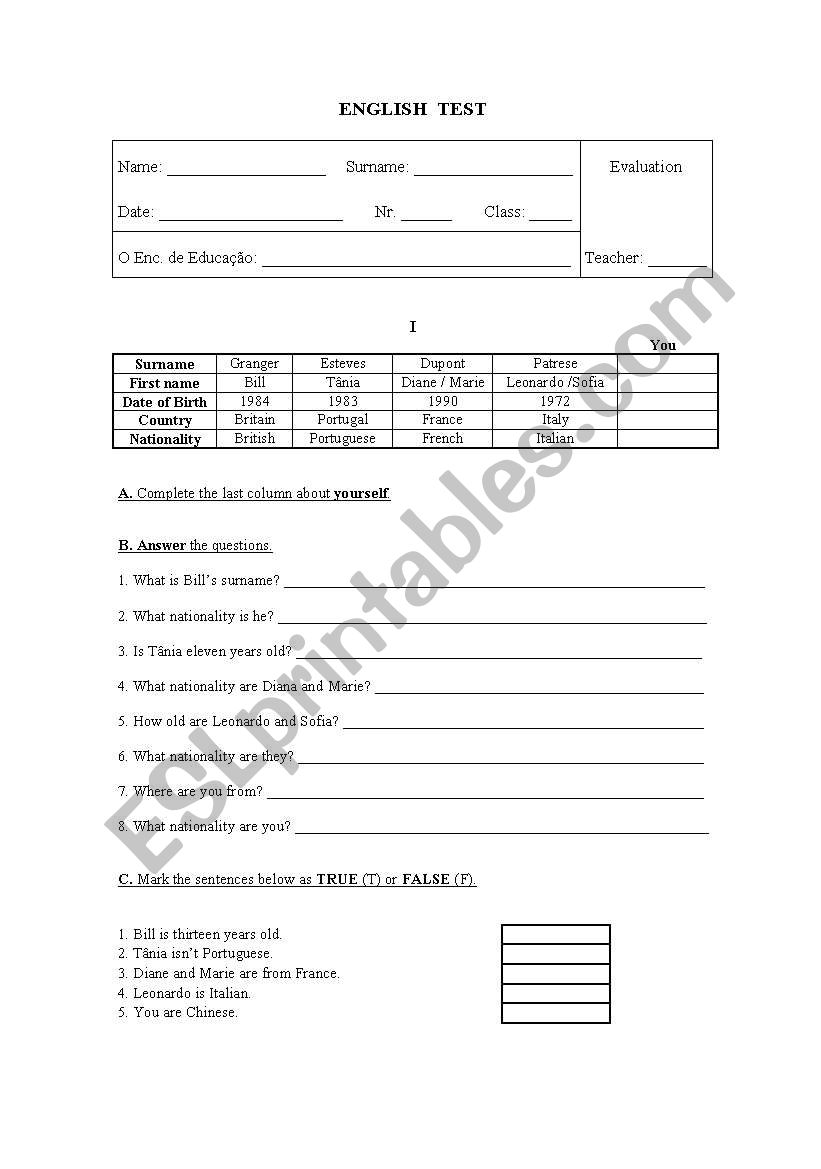 Countries and nationalities worksheet