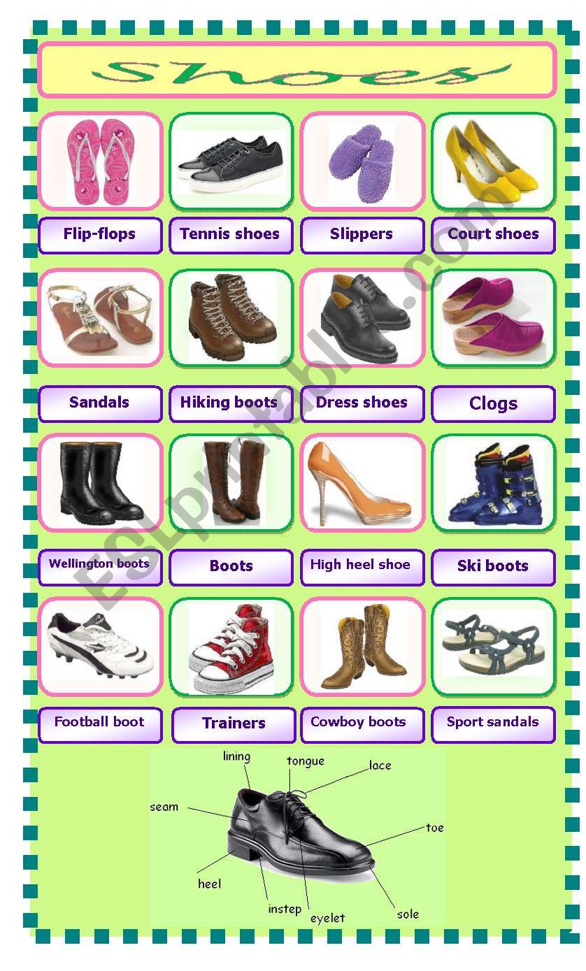 Shoes-pictionary worksheet