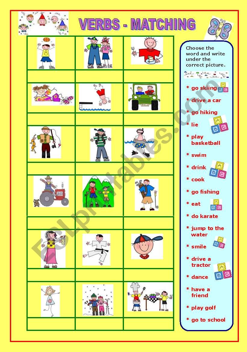 Verbs - matching  worksheet