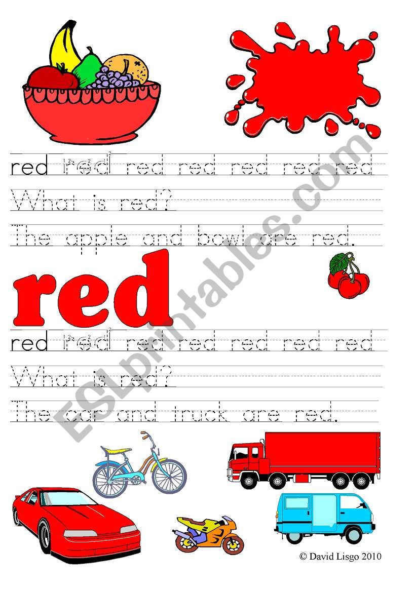What is red/pink?: 4 worksheets in color and B & W