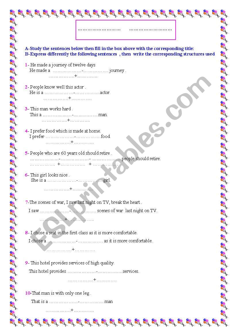 Grammar: Compound Adjectives worksheet