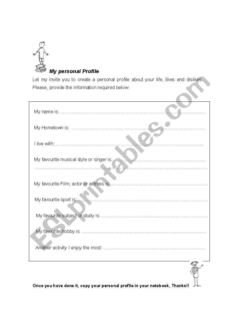 English Worksheets Personal Profile