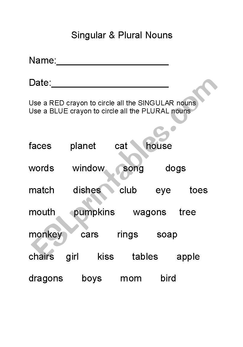 singular and plural nouns worksheet