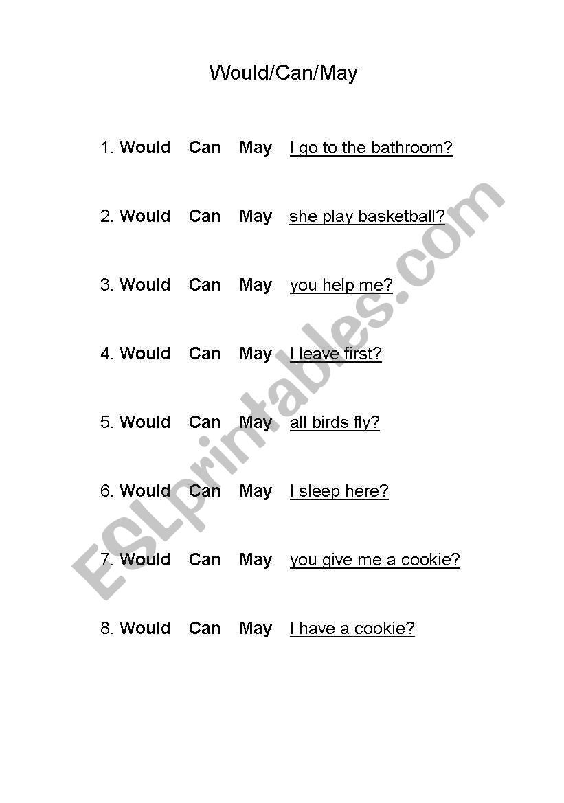 Would Can May worksheet
