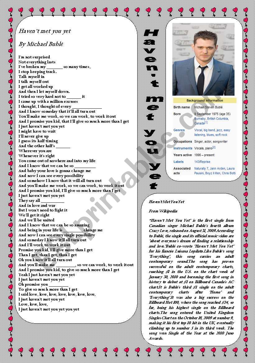 I haven´t met you yet - ESL worksheet by RENNIE 2010