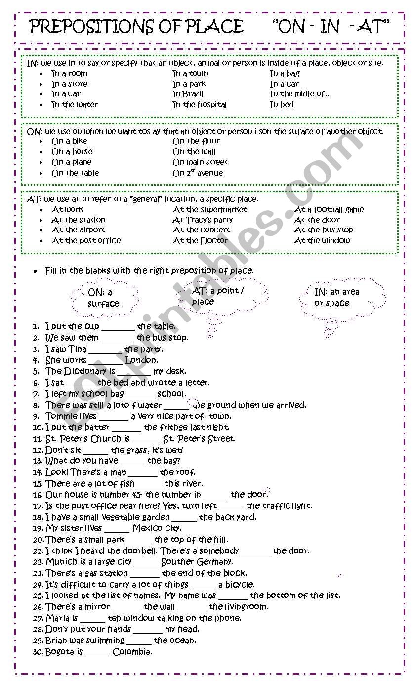 Preposition of place: on - in - at