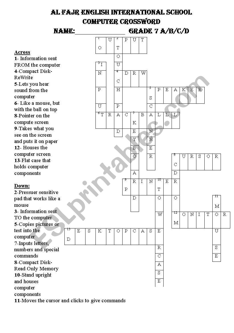 Computer Crossword worksheet