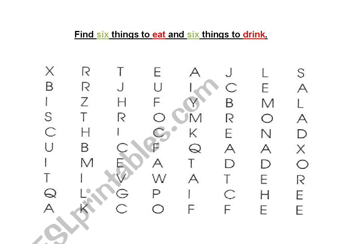 food & drink crosswords worksheet