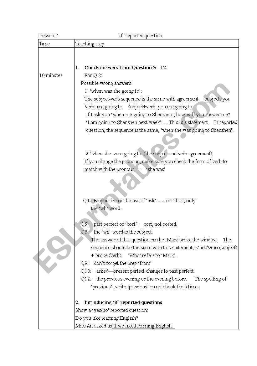 report yes/no question worksheet