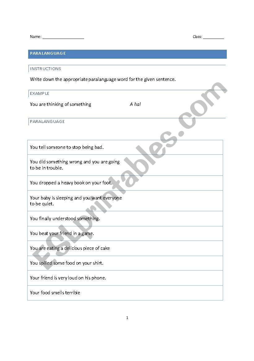 Paralanguage worksheet (Lower level)