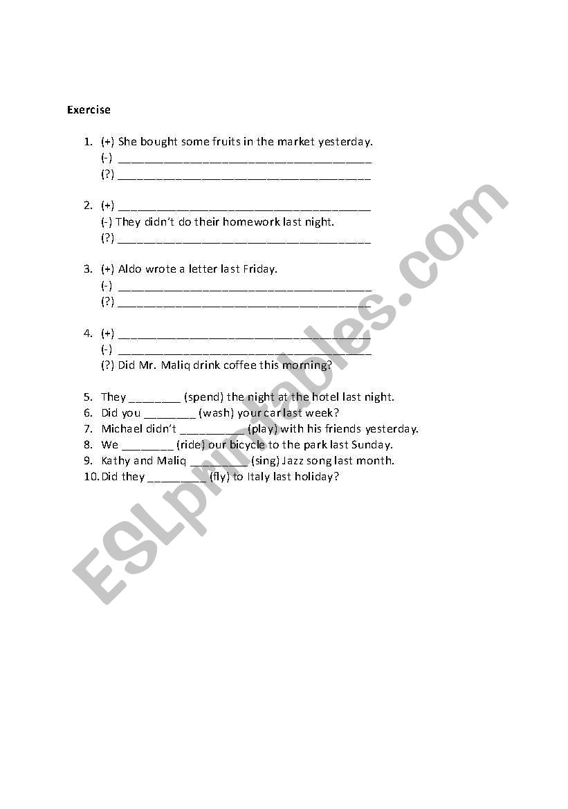 Past tense exercise worksheet