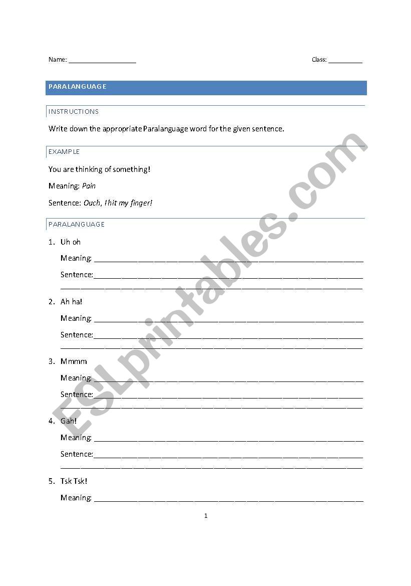 Paralanguage worksheet (Higher level)