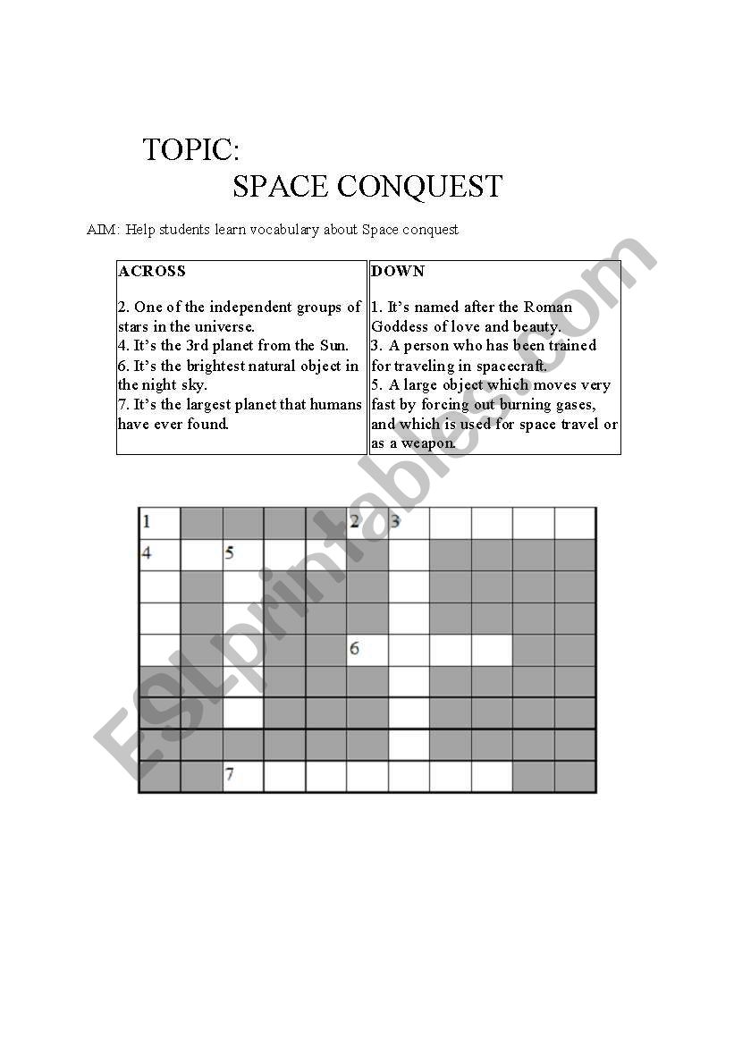 Space Conquest worksheet