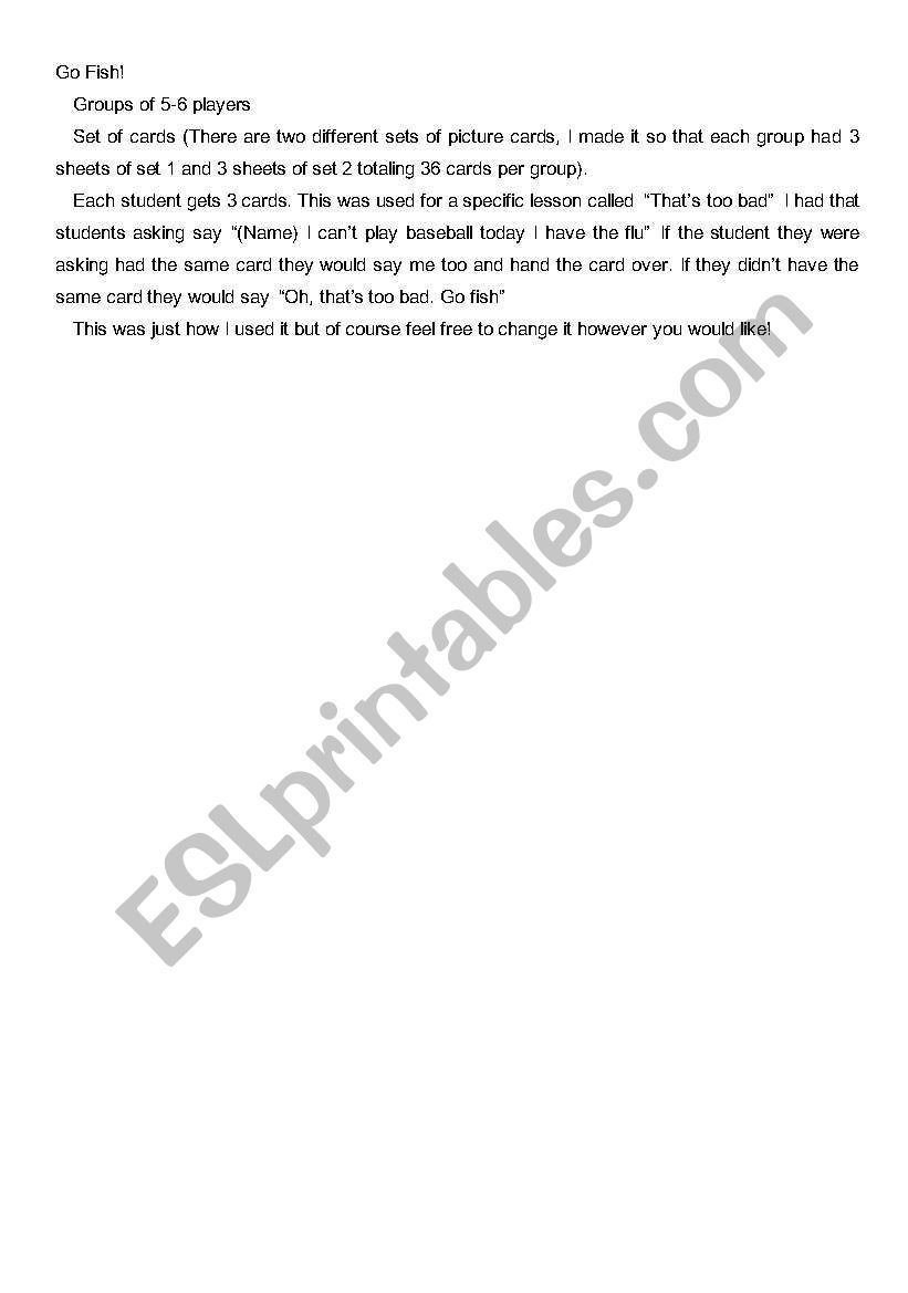 Go Fish Cards Part 1- Directions and Set 1