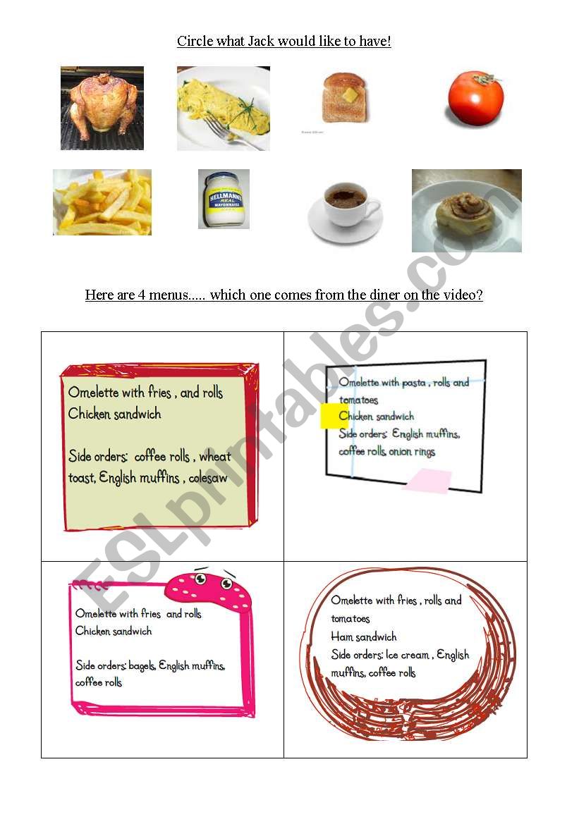 the diner worksheet