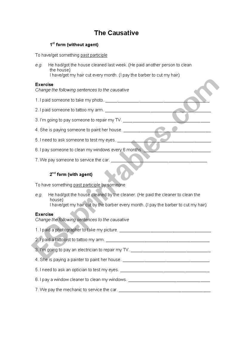 Causative worksheet