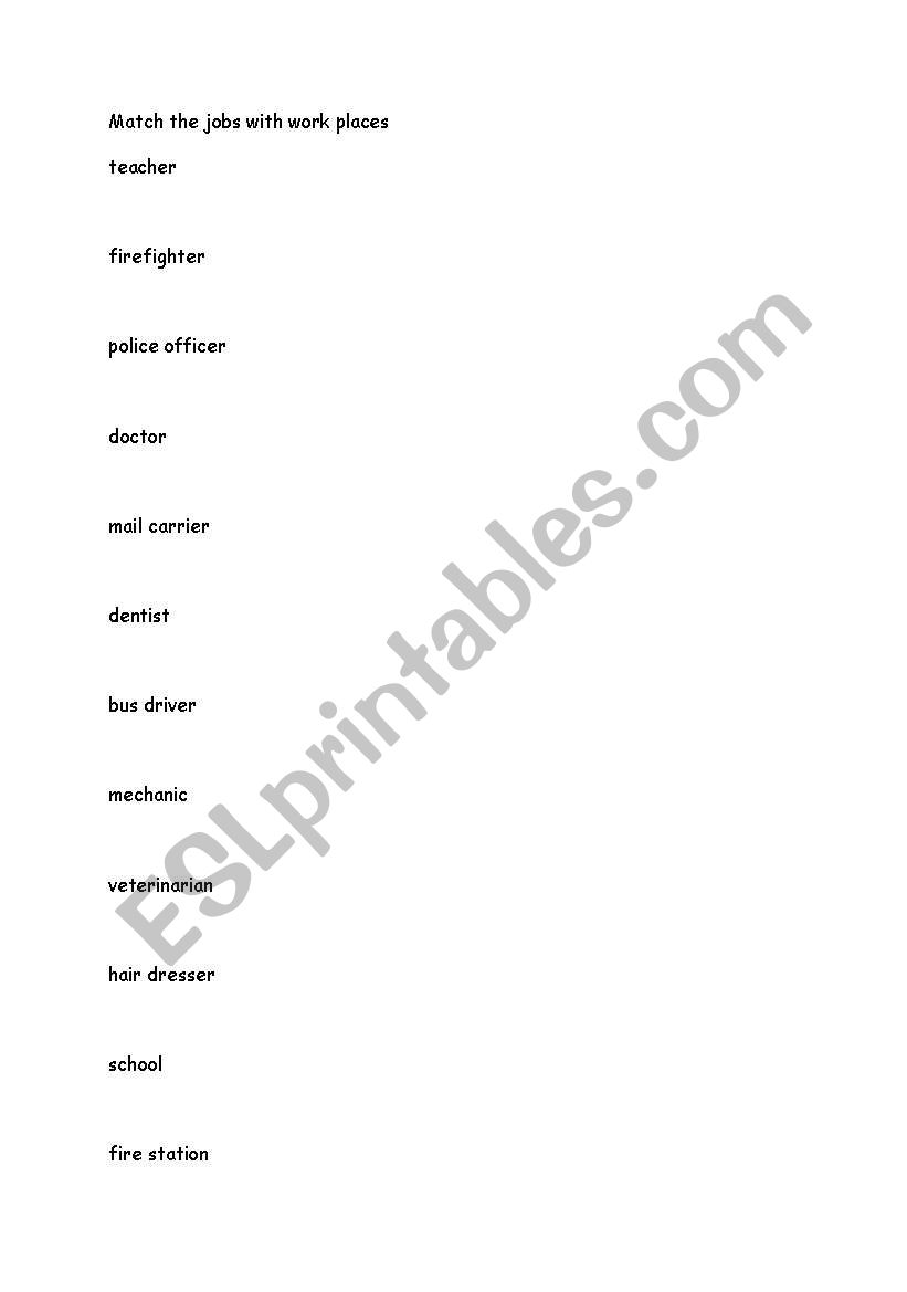 jobs and work places worksheet
