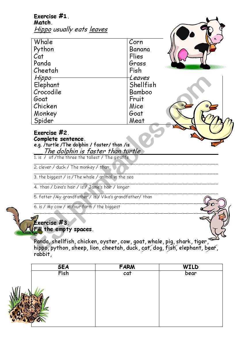 Animals (farm, wild and sea). Comparatives and superalatives. Word Order.